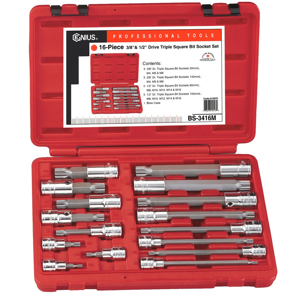 Genius Tools 16 Piece Triple Square Bit Socket Set - BS-3416M