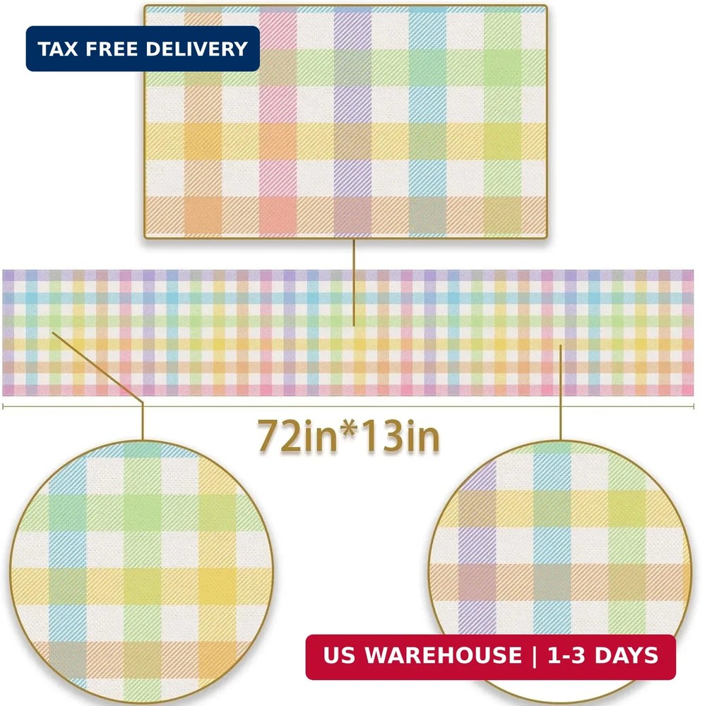 Pastel Easter Table Runner 13x72 Farmhouse Spring Dining Table Decor