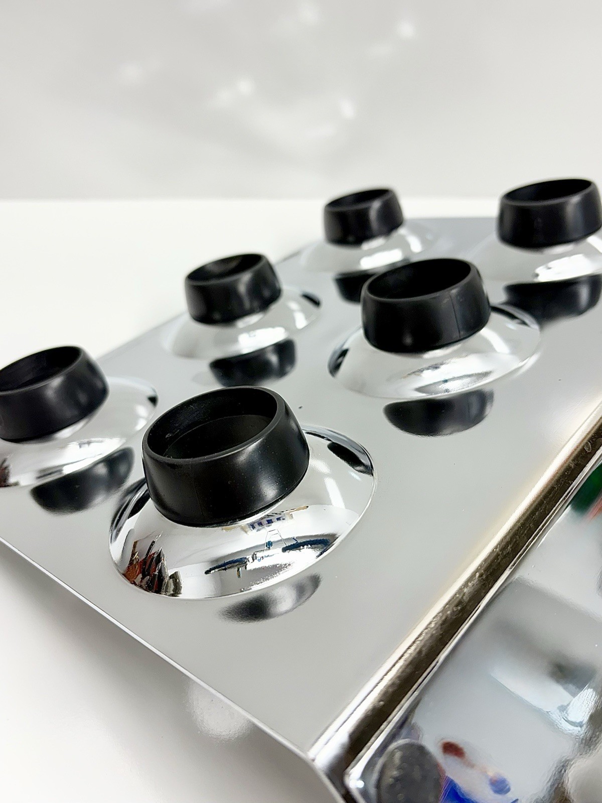 Vintage Mid Century 1960s 70s Geometric Free Floating Chrome Wine Rack Holder