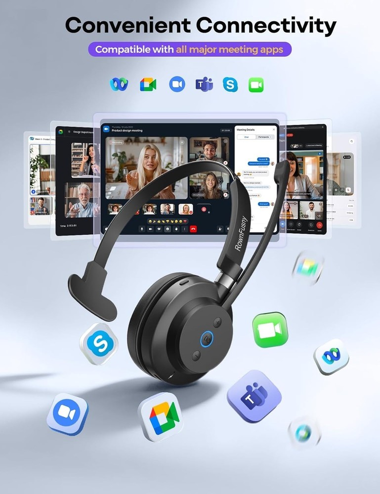 Wireless Headset with Mic for Work, Clear Sound ＆ Comfortable ＆ Stable Connectio