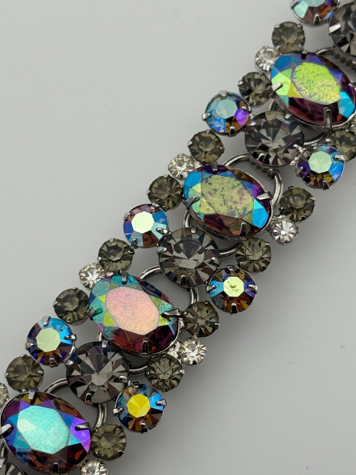 Vintage Juliana D&E 5 Link Bracelet Oval AB Aurora Borealis Rhinestone READ