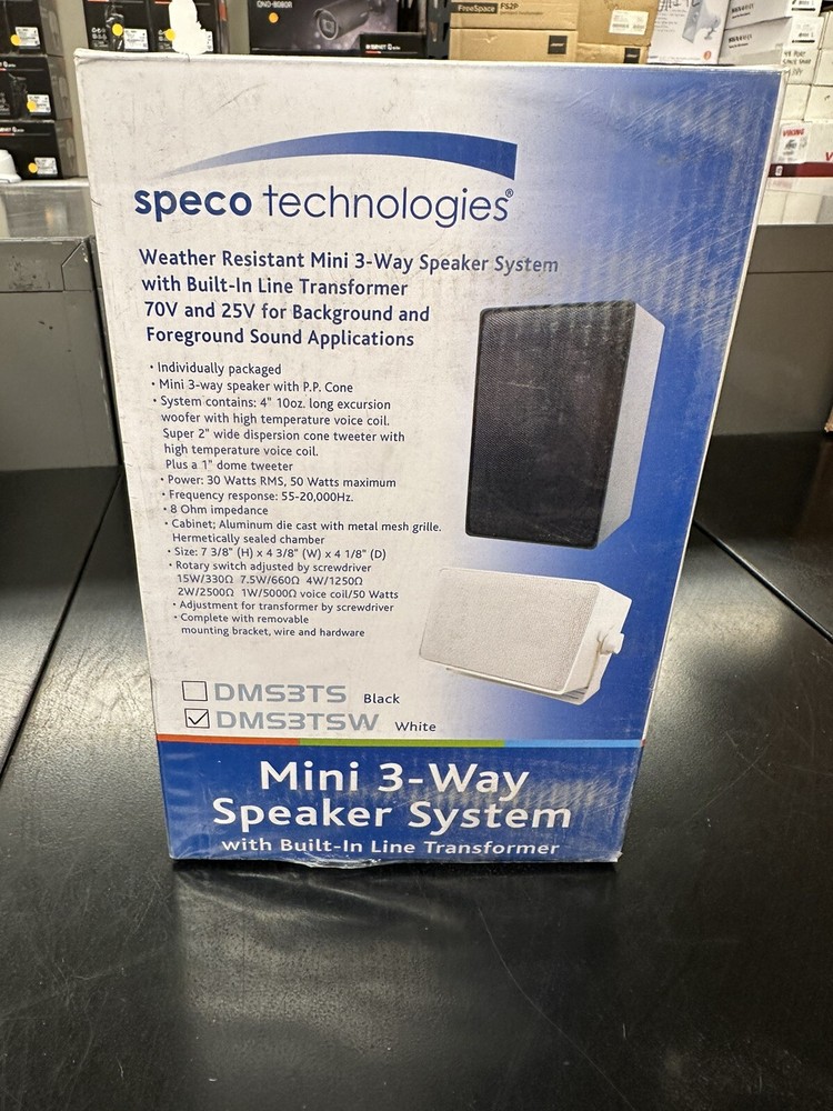 Mini 3-Way Speaker System, Weather Resistant, White, Speco Technologies DMS3TSW.
