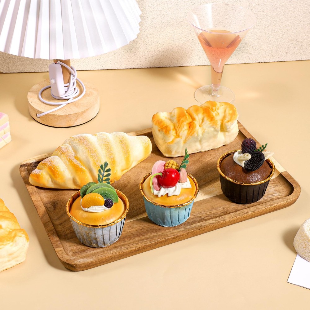 2 PCS 11.8x7.8 Solid Acacia Wood Serving Trays Rectangular Wooden Platters