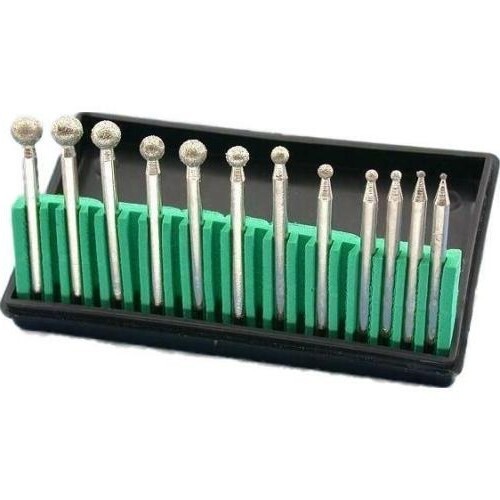Round Diamond Bur Set 12 Pc Assorted Ball Burs 1/8” Diamond Coated Lapidary Bits