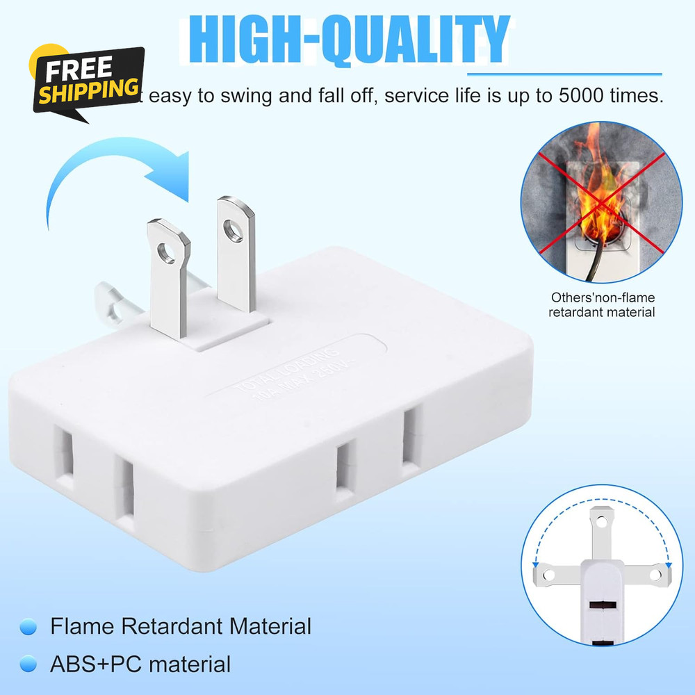 3 Pack AC Flat Wall Outlet Extender Flat Plug Adapter Outlet, Fold-Able