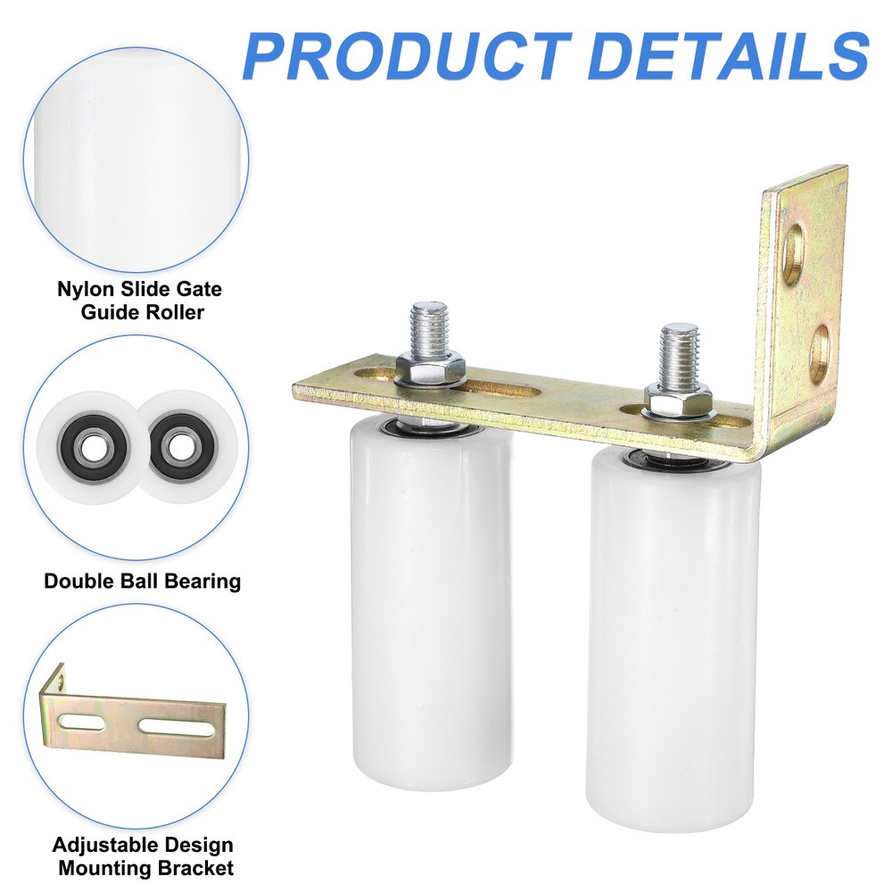 2Set Slide Gate Guide Roller, 5" Nylon Gate Support Rollers with Bracket, White