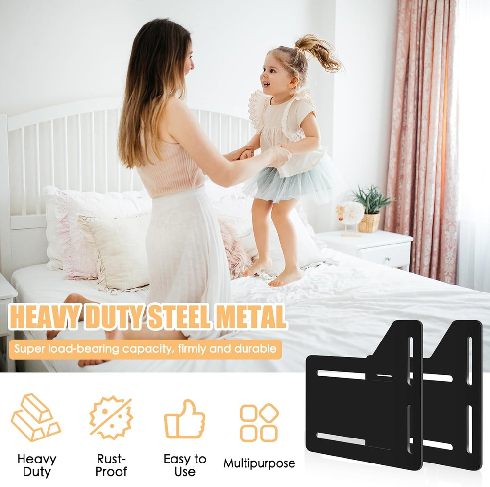 2Pcs Queen Bed Headboard Attachment Plates with Hardware Matte Black