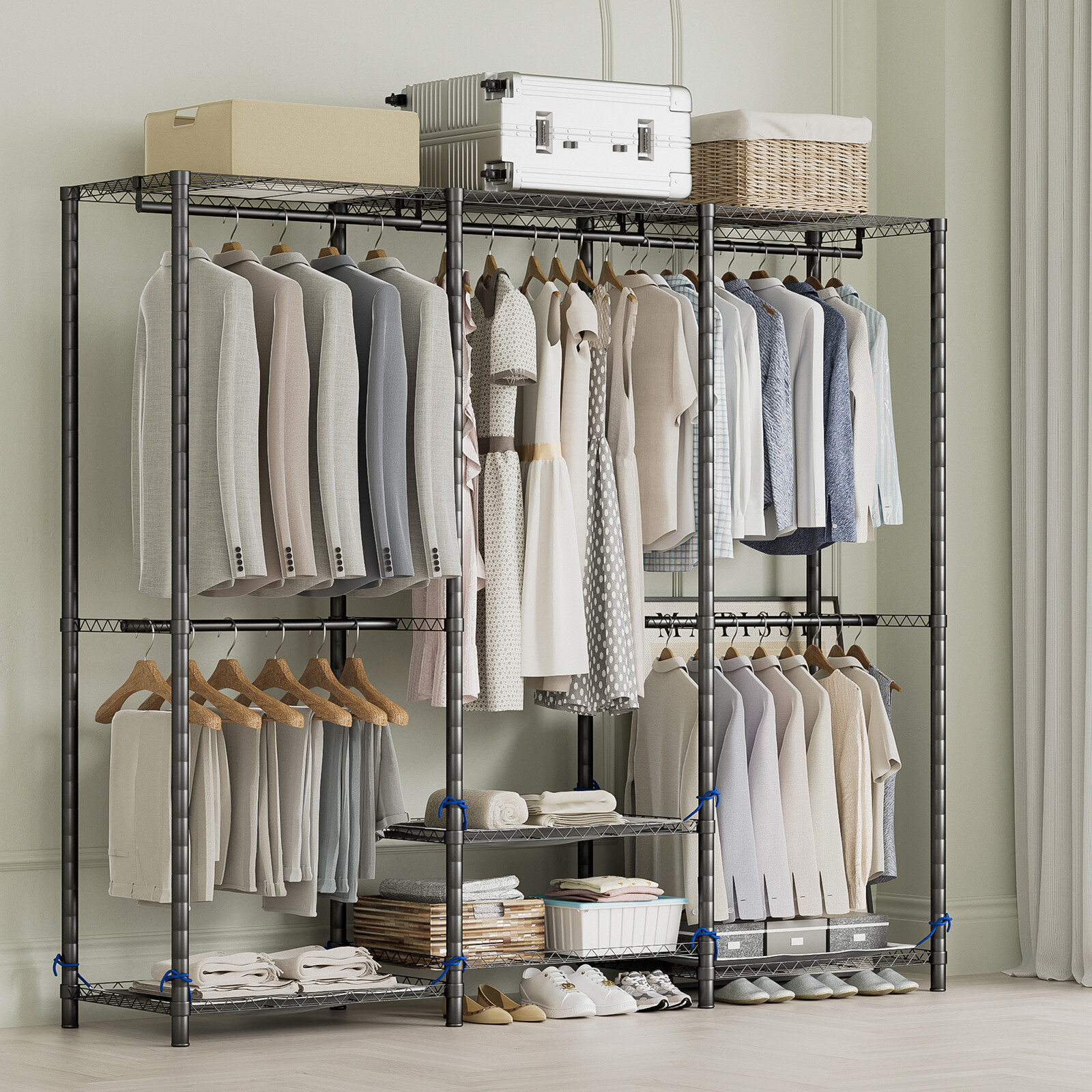 Heavy Duty Garment Rack Large Clothes Rack Freestanding Closet Clothing Shelves