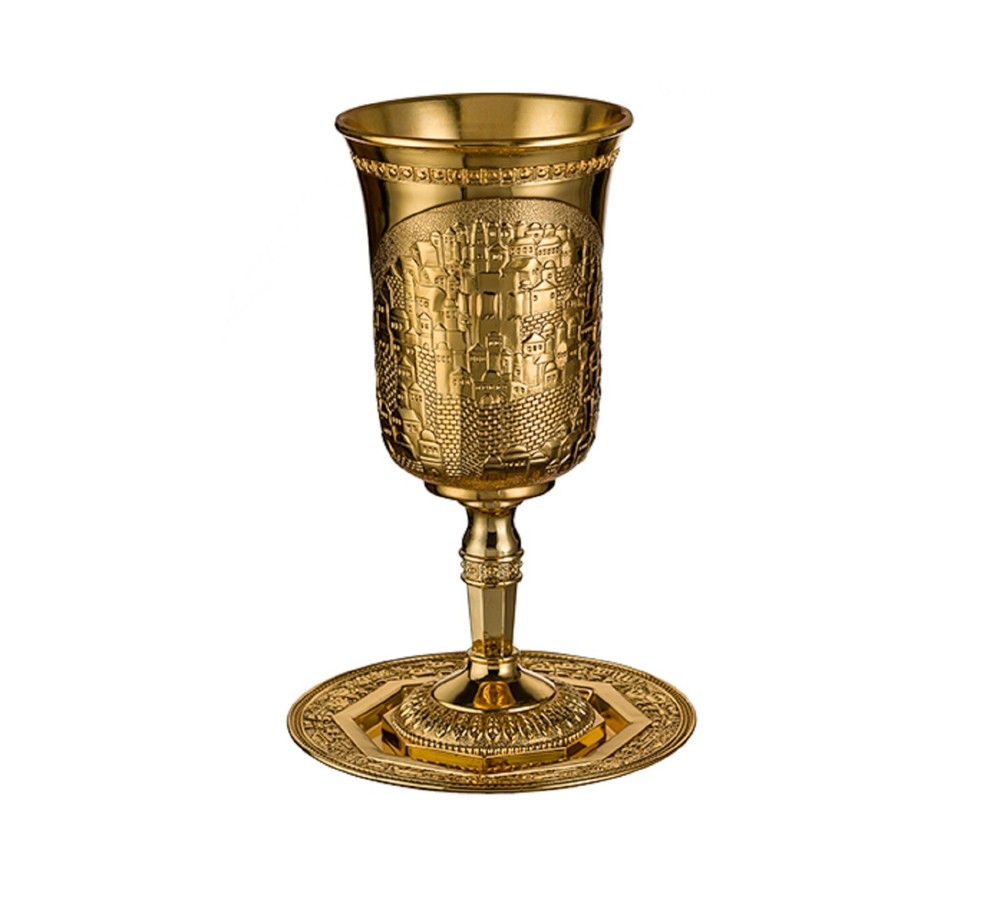 Big Kiddush Cup, Elijah the prophet Gold plated 23 Cm Height