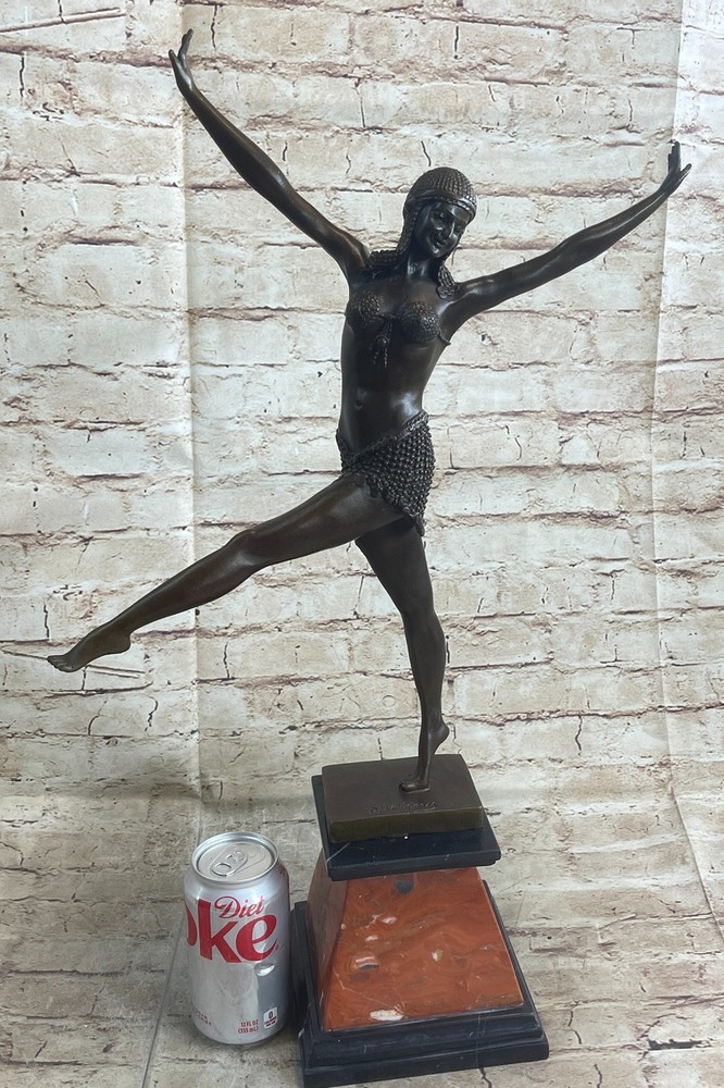 Vintage Sculpture Extra Large Signed Chiparus Style Statue Marble and Bronze Nr