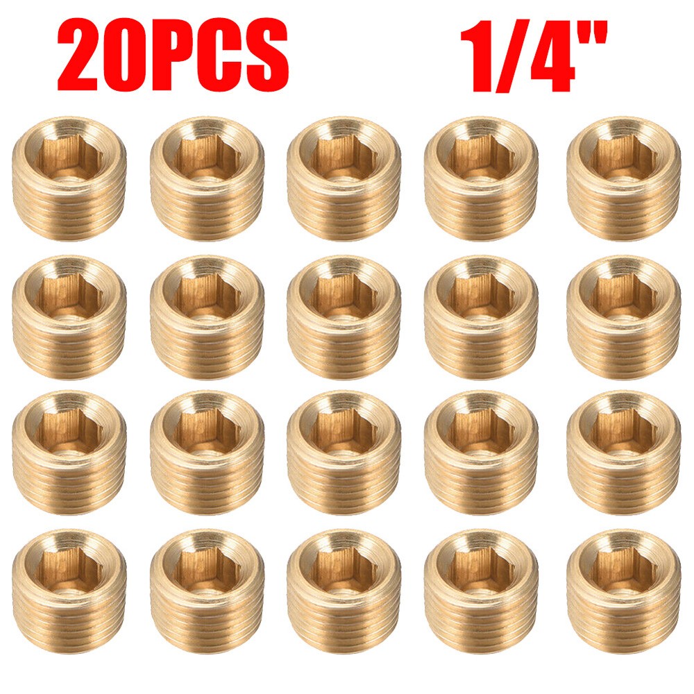 20Pcs Brass Pipe Plug 1/4" NPT Male Thread Hex Internal Head Socket Fitting