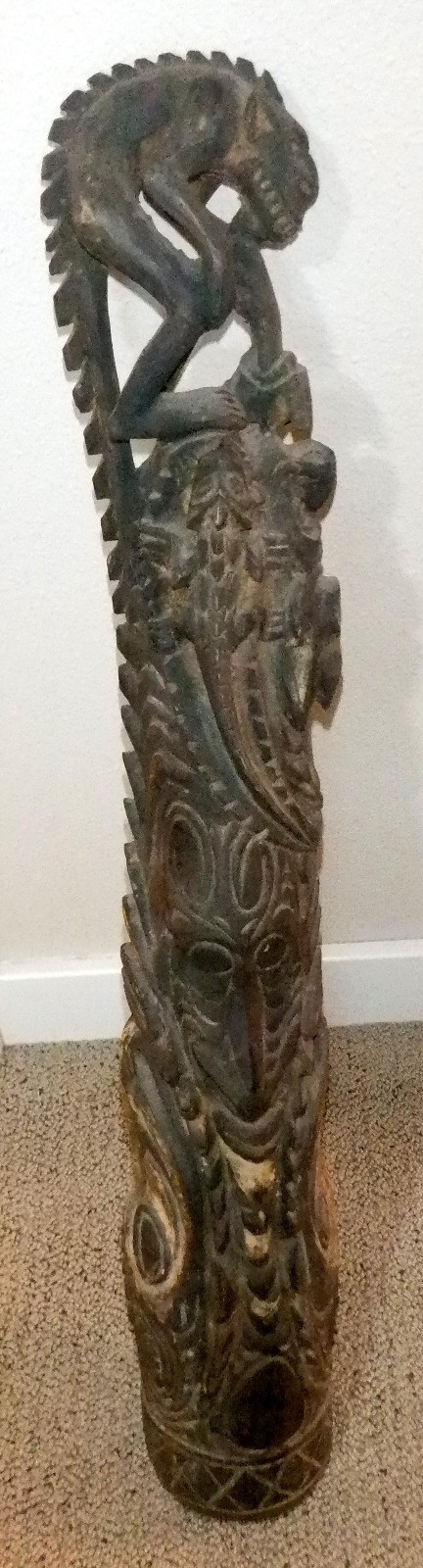 Moramba Village Papua New Guinea Wooden Crocodile Flute, 26" tall