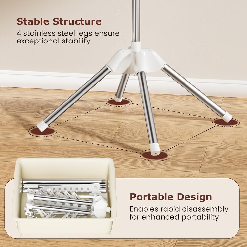 2-Tier Foldable Clothes Drying Rack - Rotatable 360° Space-Saving Solution