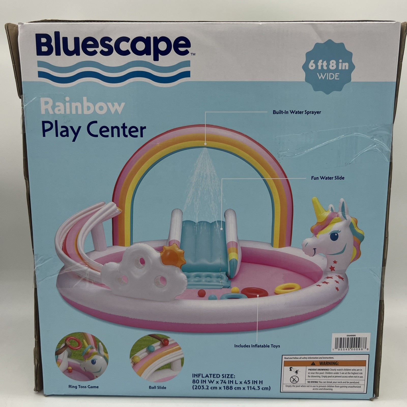 New Bluescape Rainbow Unicorn Play Center Fun Slide Pool 6ft 8in Age 2+ FreeS&H