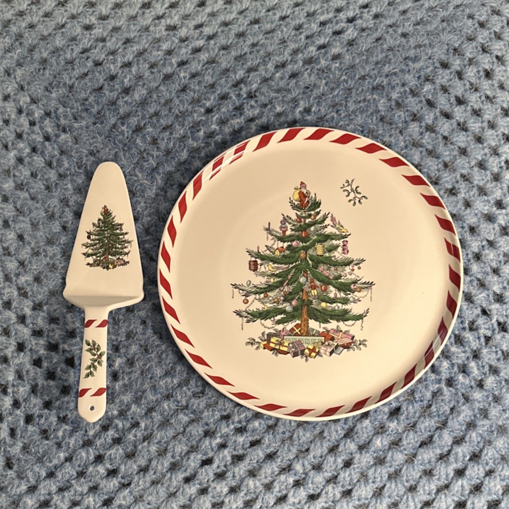 Spode Christmas Tree Ceramic Cake Stand & Server Set, Dishwasher Safe