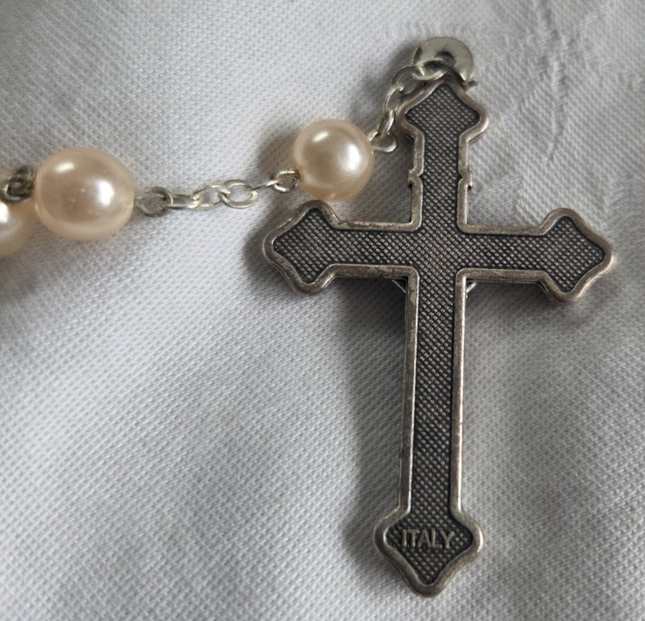 Vintage Ave Maria Italian Pink ish Glass Bead Rosary Pope John Paul II ITALY