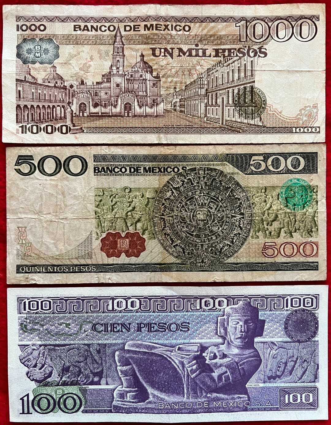 LOT of 10 MEXICO PESO BANKNOTES SERIES 1, 5,10,20,50,100,500,1000 BDM MEXICO ABN