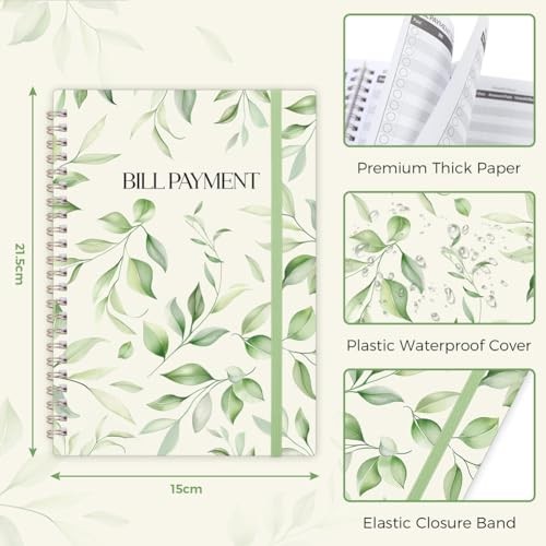 Bill Tracker Notebook, Monthly Bill Payment Checklist, 6" x 8.5", GreenLeaf