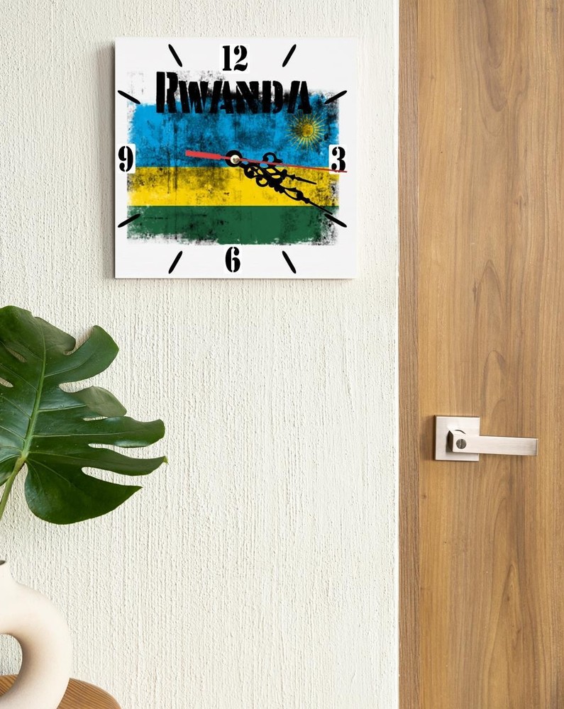 Rwanda Flag Wall clock patriots CERAMIC Tile Watch Support Décor