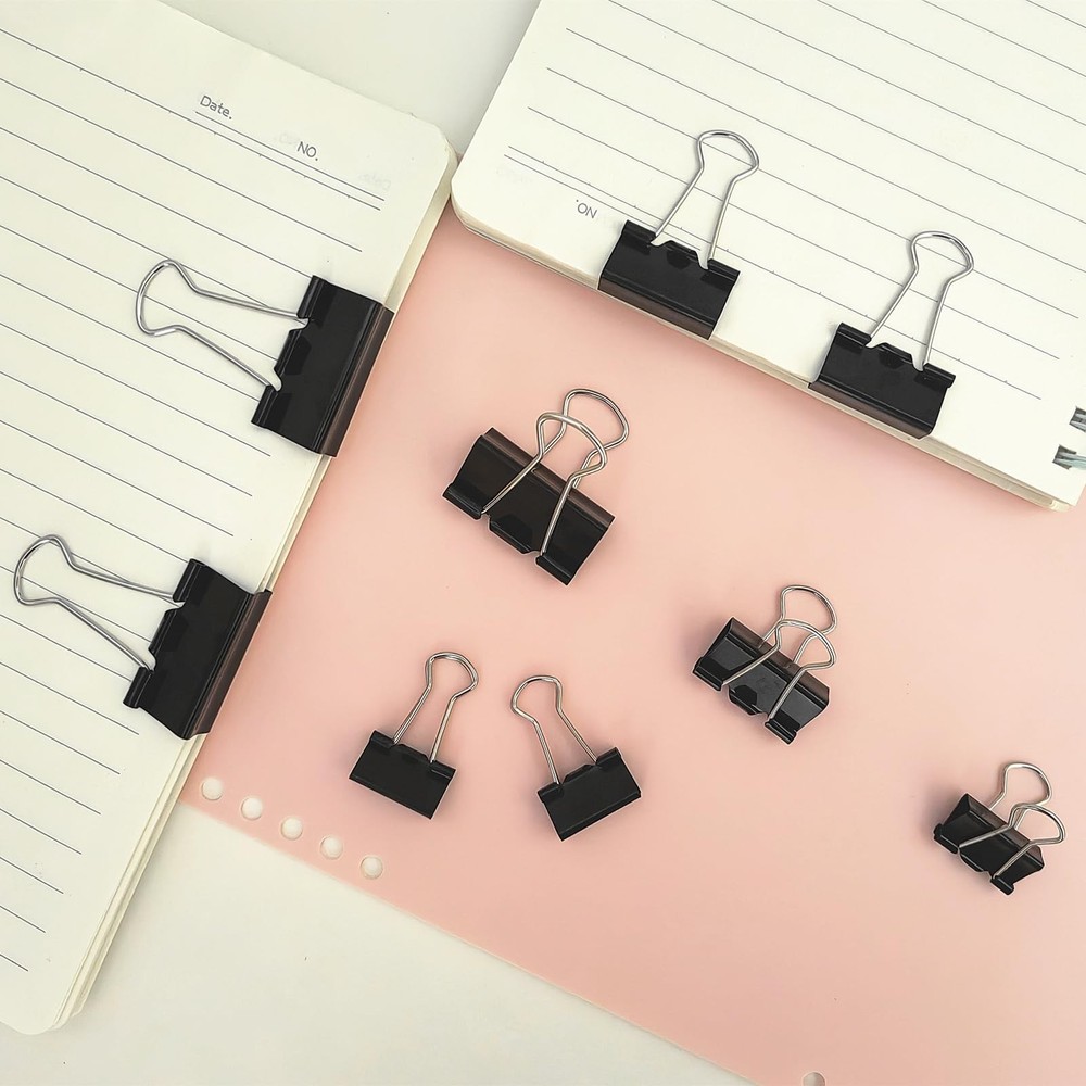 76 Pcs Black Binder Clips Paper Clamps Set Assorted Sizes Large Medium Small ...