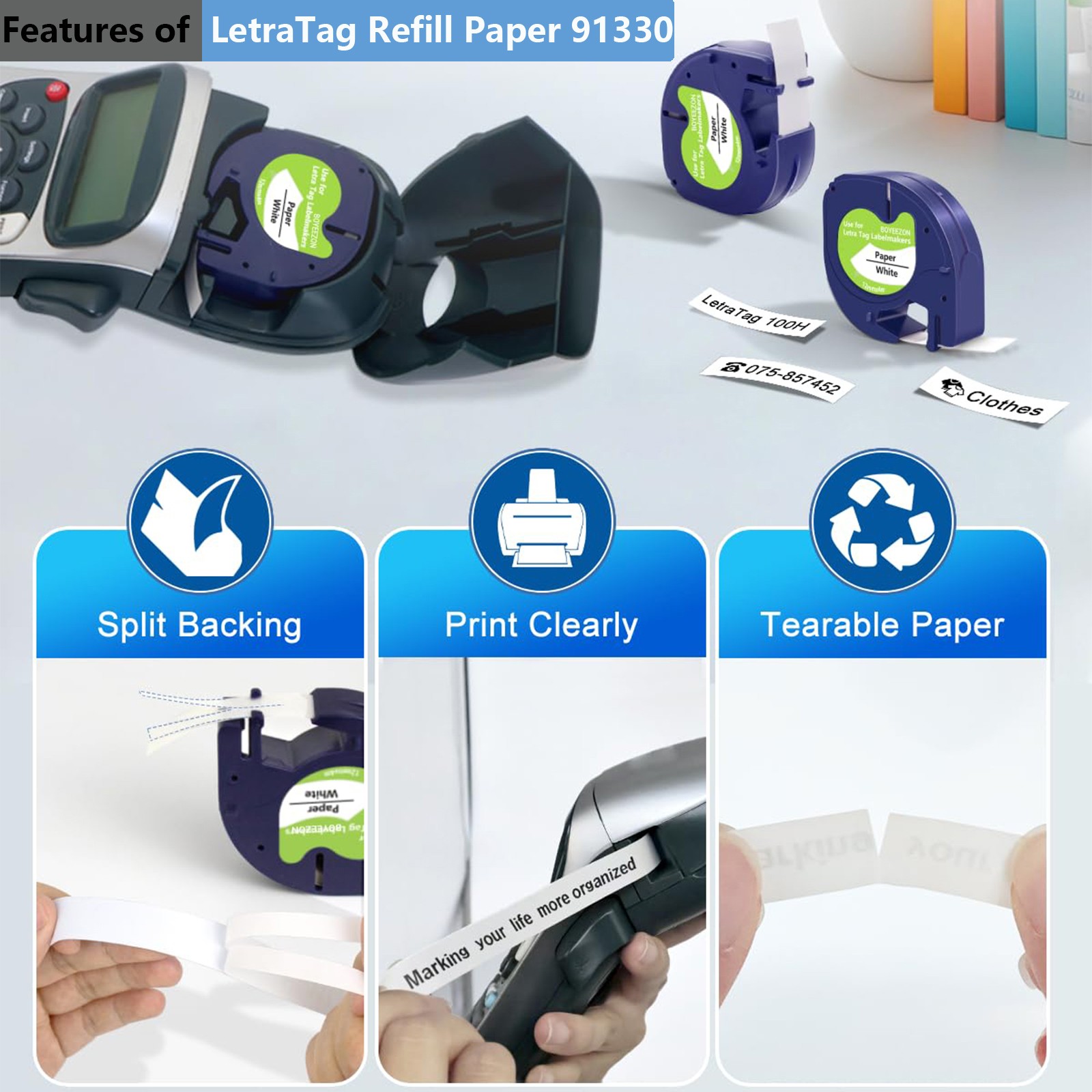 7PK Dymo Letratag Refill 91331 91330 White Plastic 12mm Label Tape 1/2" LT-100H