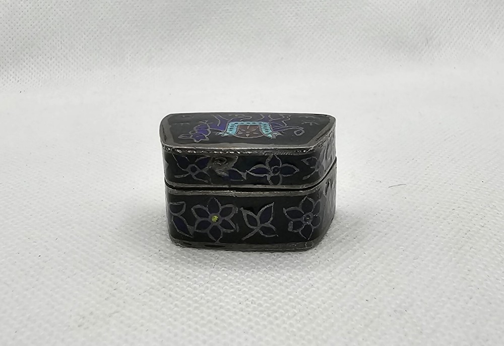 Vintage Small Silver Box Enamel 925