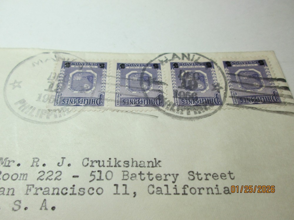 ENVELOPE POST MARKED MANILA PHILIPPINES 1956. 4 STAMPS.