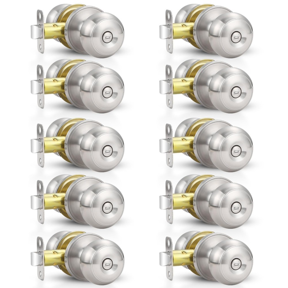 Estmoon 10 Pack Home Improvement Bed/Bath Room Door Knobs, Brushed Nickel Pri...