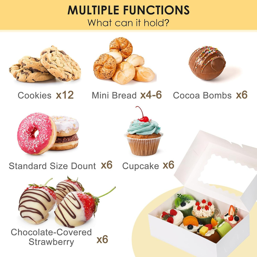 28Pcs Cookie Boxes with Window, 9X6X3 Inch White Bakery Boxes Dessert Container