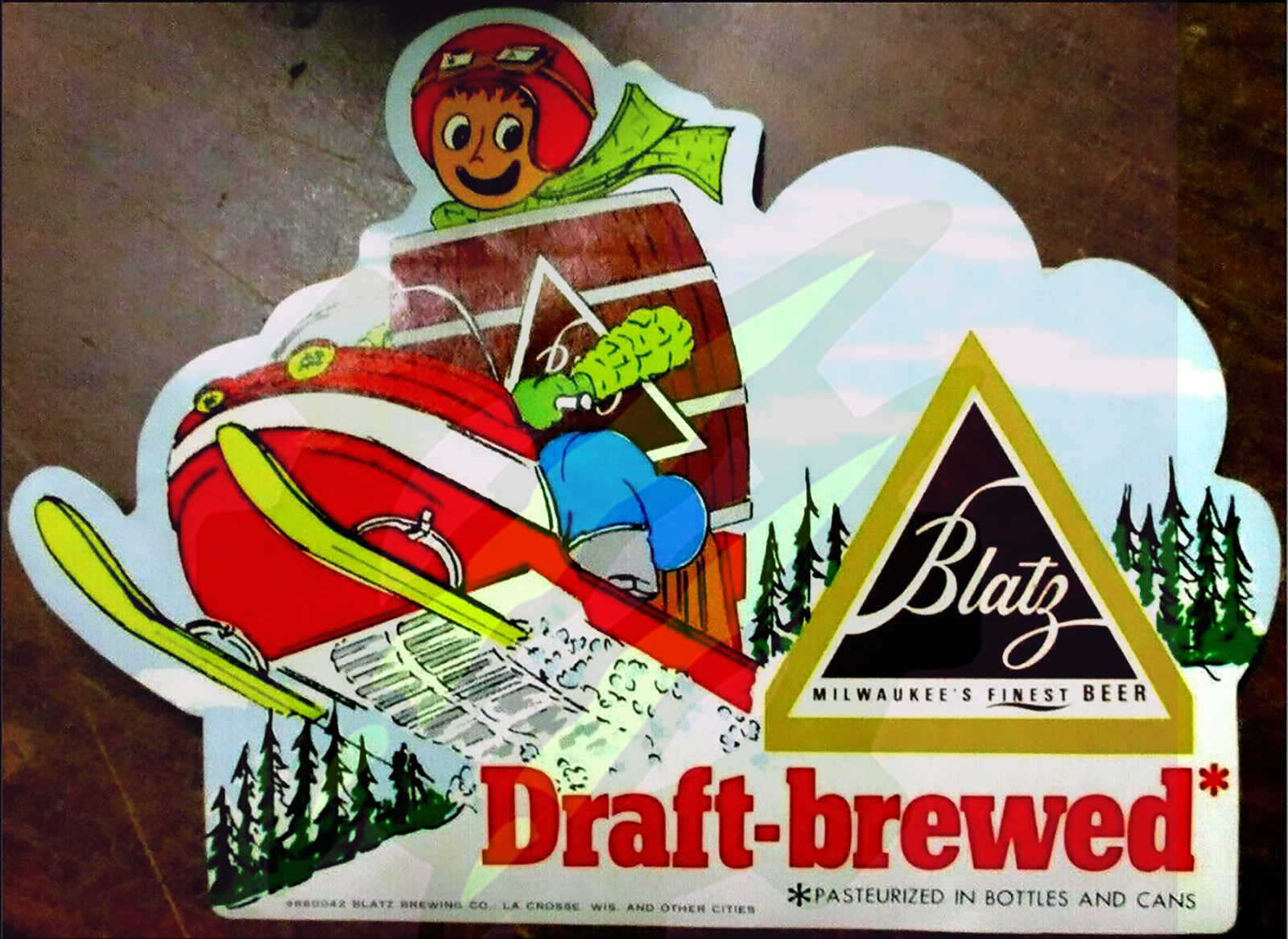 Vintage Blatz Beer Draft-Brewed Snowmobile Sticker 1960s–70s 9x7cm