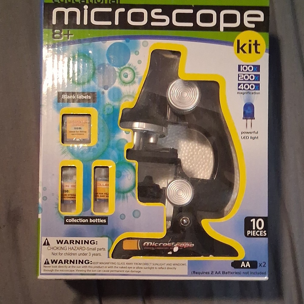 Microscope Educational Kit 8+, 100/200/400x Magnification, LED Light