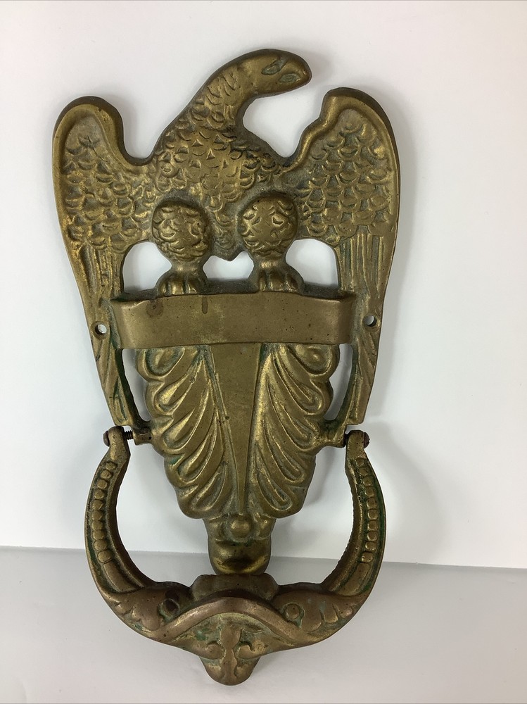 2 VTG 9” Brass American Bald Eagle Door Knocker & Small Eagle Ring Hook Wall