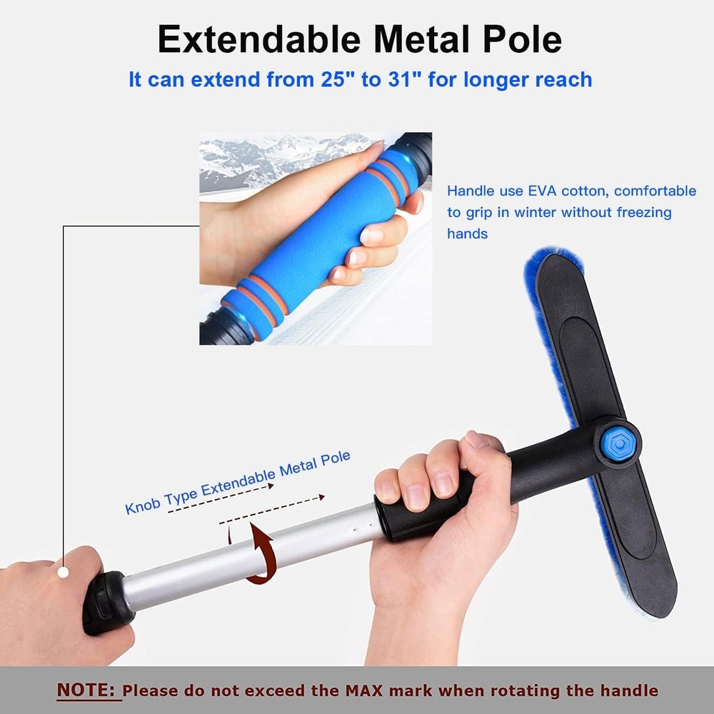 for Car Windshield, Upgraded 31 Inch Snow Scraper and Brush Combo Extendable ...
