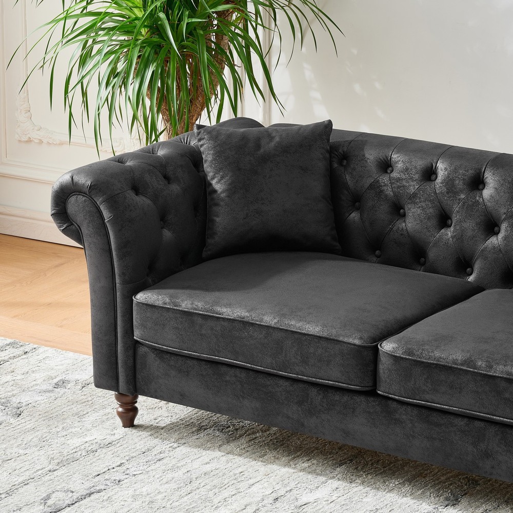 83"Chesterfield ‌tech Fabric Sofa,High-tech Fabric Roll Armrest Sofa,Upholstere