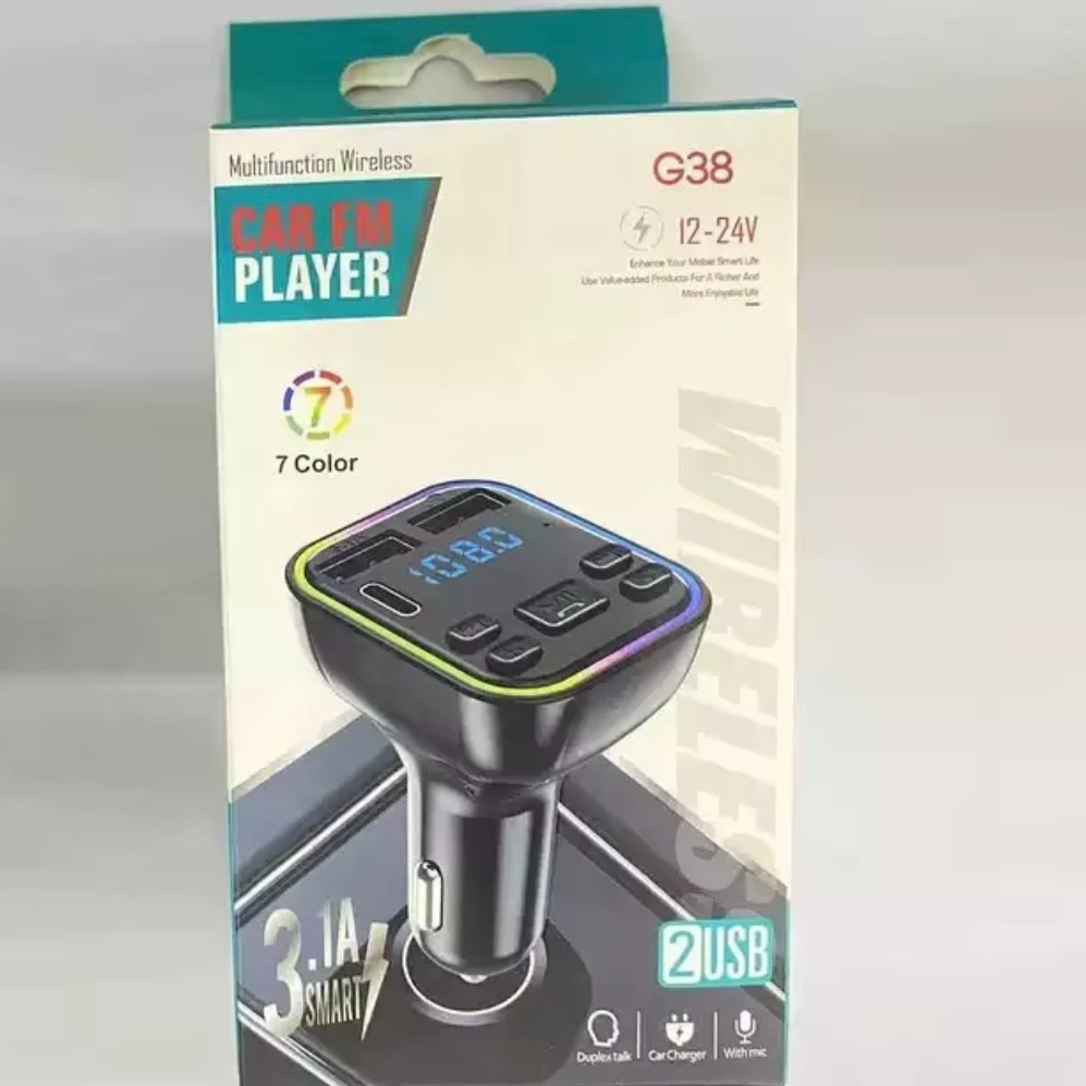 BLUETOOTH CAR FM TRANSMITTER DUAL USB3.1A TYPEC FAST CHARGER HAND FREE G38
