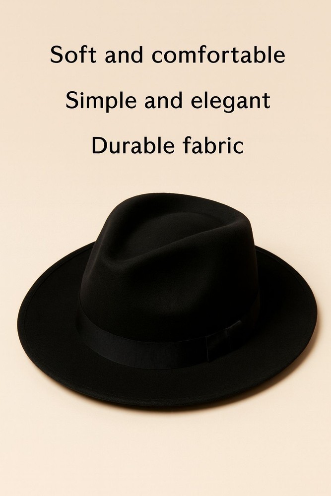Black Fedora Hat with Removable Belt – Adjustable & Stylish
