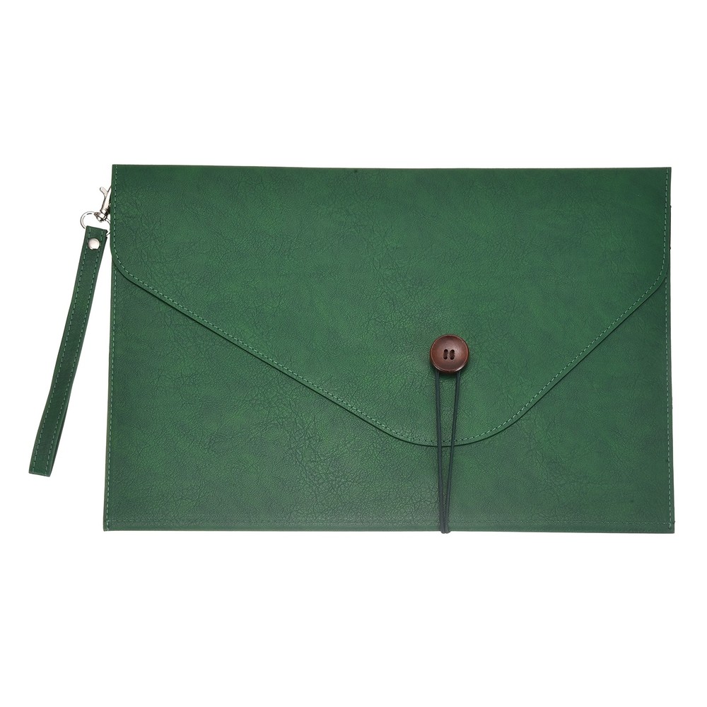 PU Leather A4 File Folder, Waterproof Envelope Holder with Handle, Green