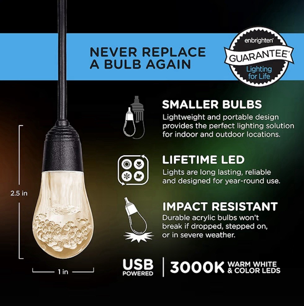 Enbrighten USB Color Changing Solar String Lights. 24 Bulbs