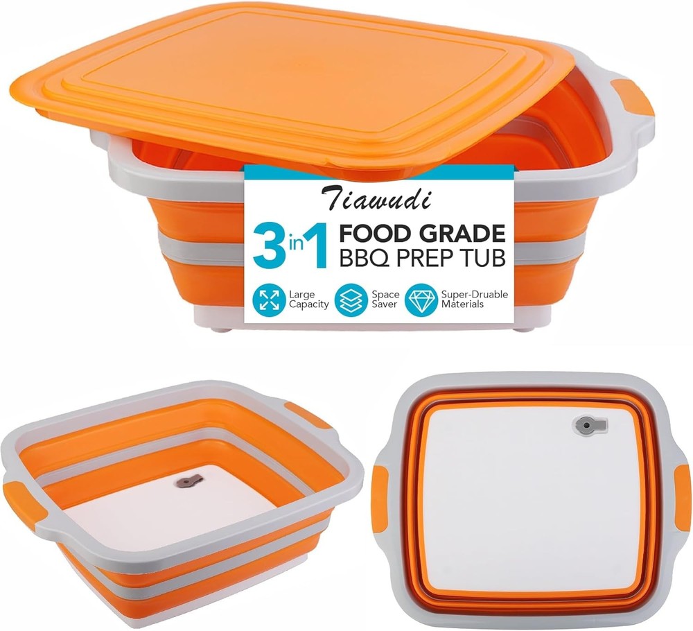 Collapsible Cutting Board with Container, Foldable Cping Sink with