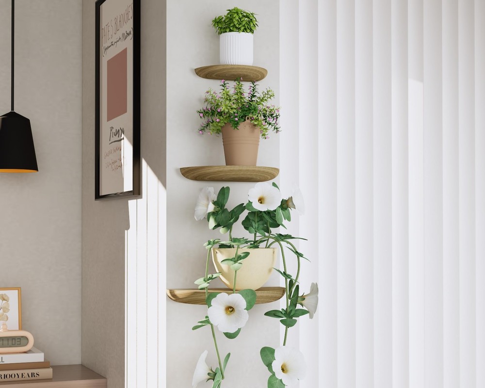 Solid Wood Half Round Floating Wall Shelves | Elegant Floating Shelves, Eleva...