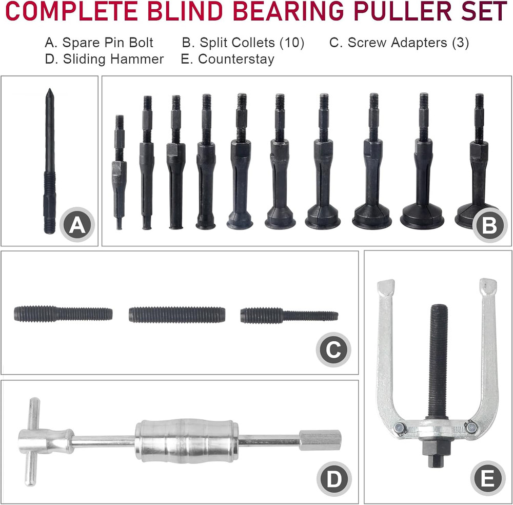 16Pcs Blind Hole Collet Bearing Puller Inner Extractor Slide Hammer Removal Tool