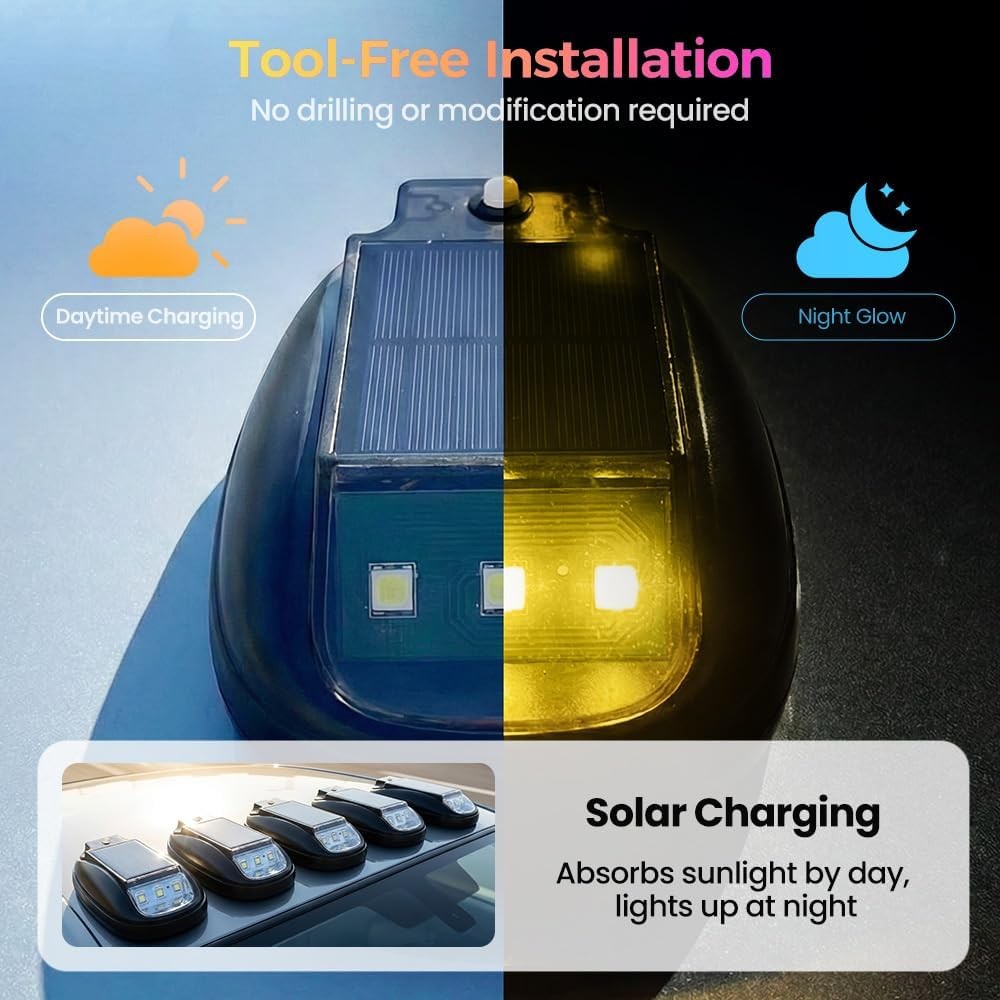 5 Pack Solar Powered LED Cab Roof Marker Running Lights w/Remote For Trucks SUV