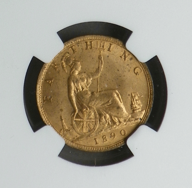 GREAT BRITAIN 1890 FARTHING, MS 64 RED, NGC