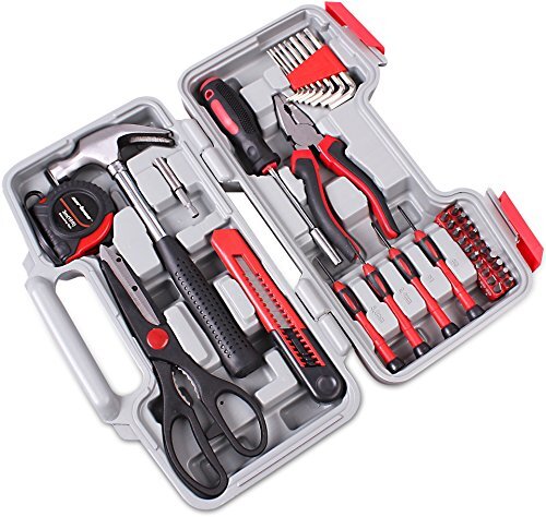 39PCS Tool Set Household Kit with Plastic Toolbox Storage Case Cutting Plier Red