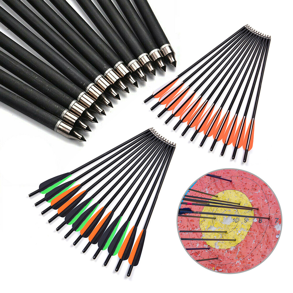 12PCS 20" Archery Hunting Carbon Crossbow Bolts Half Moon Nock OD 8.8mm Arrows