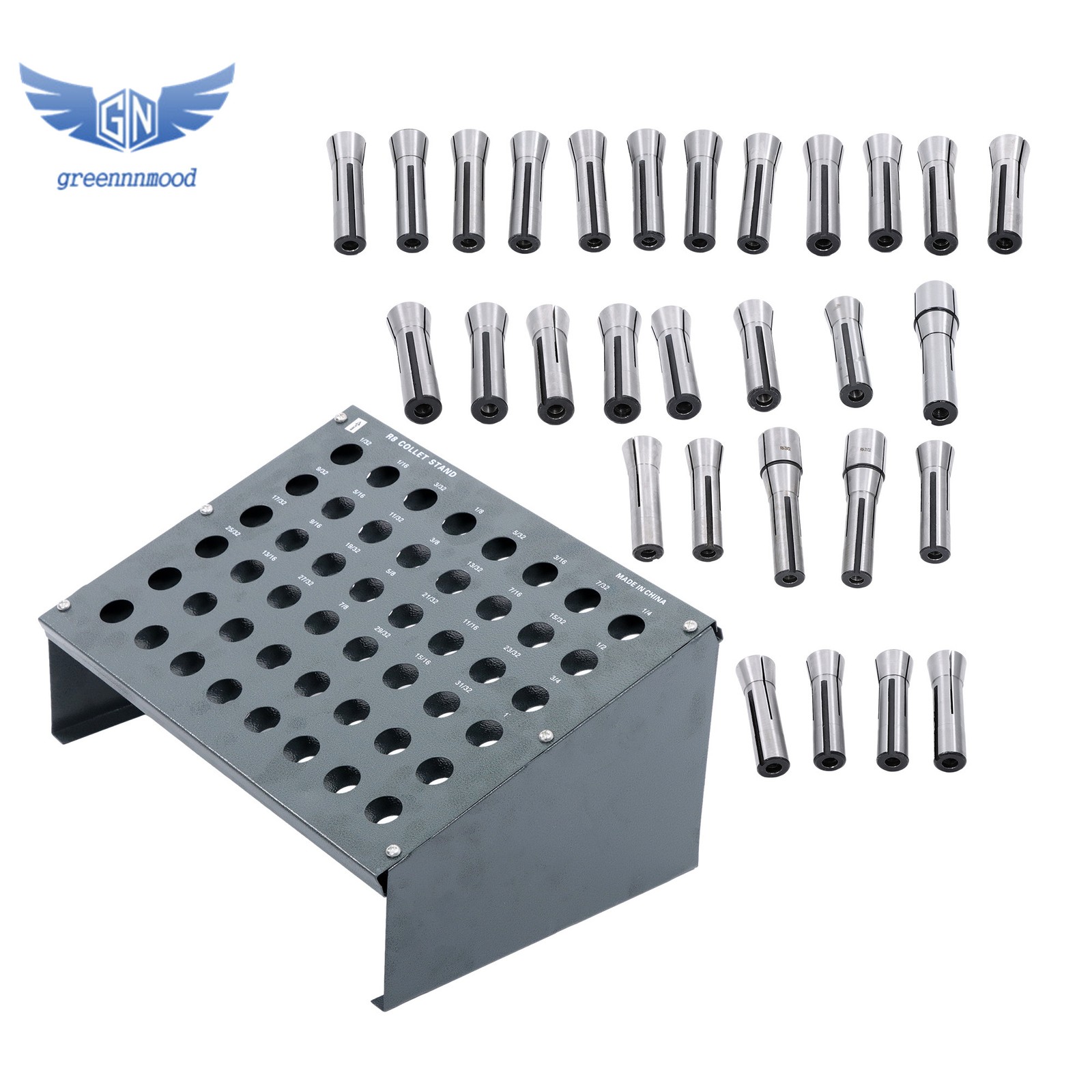 29 Pcs R8 Collet Set 1/32" - 1" for Bridgeport with R8 Collet Rack - 48 slot