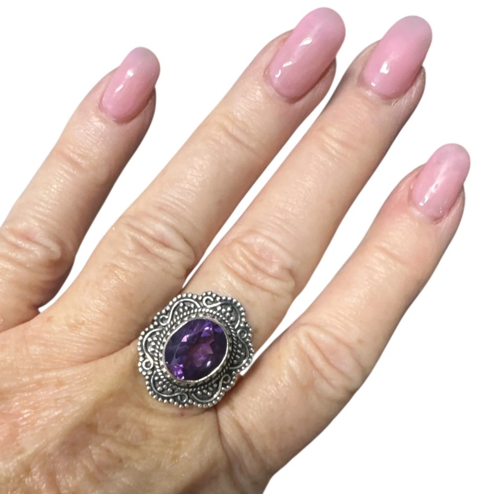 African Amethyst Solid 925 Sterling Silver Ring 8