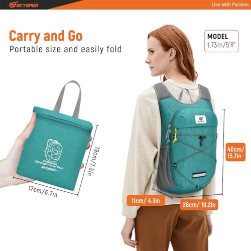 Foldable Hiking Backpack - 10L Small Lightweight Daypack Breathable Travel Ba...