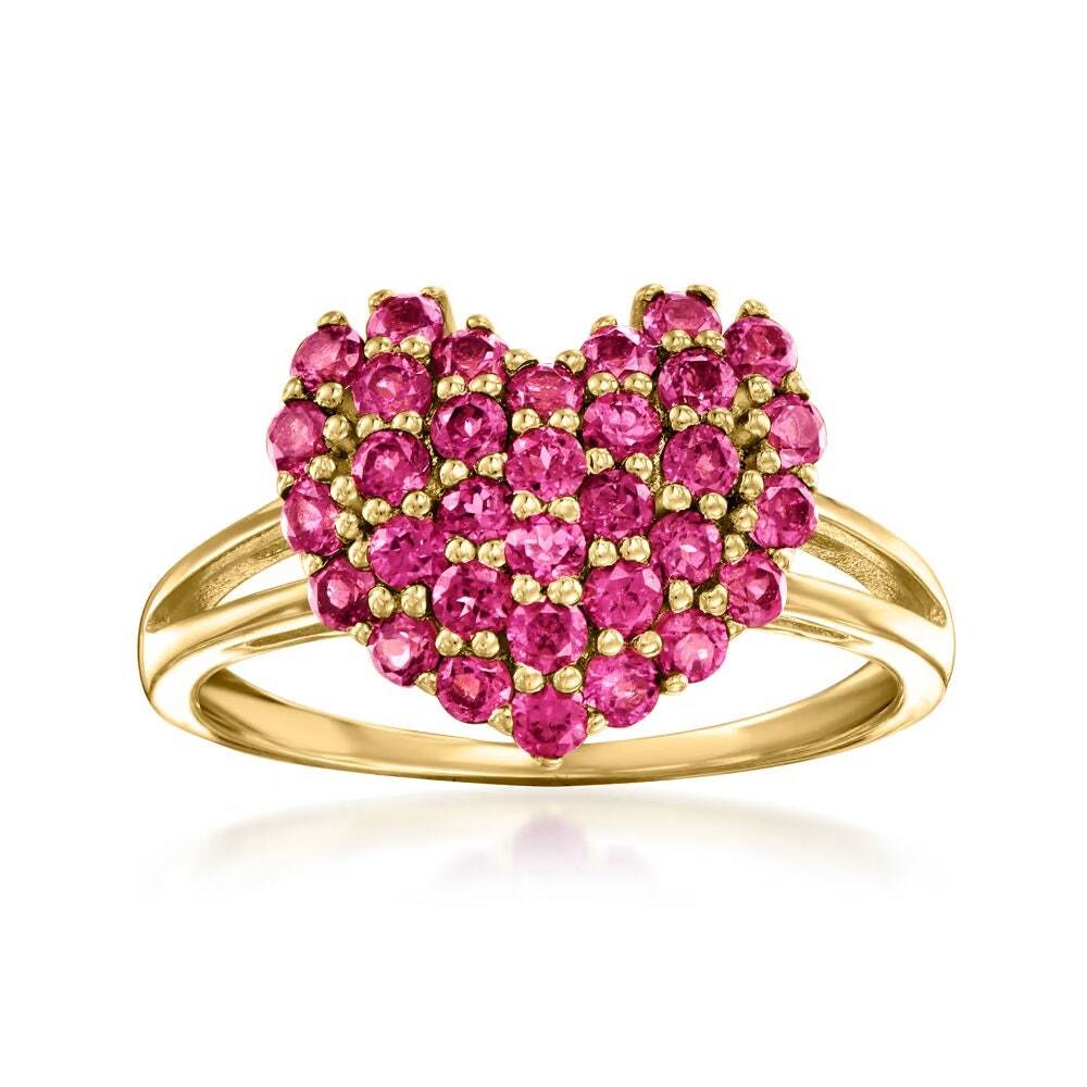 Rhodolite Garnet Ring Gold Plated Silver Ring Heart Shape Ring Gift For Her