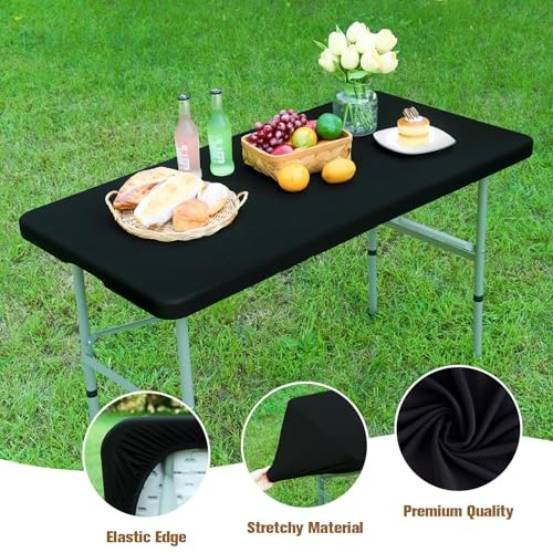 Fitted Rectangle Tablecloth 24 x 48 Inch Elastic 48" x 24" (Rectangular) Black